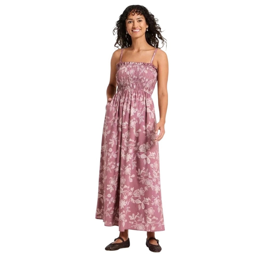 Universal Thread Women's Mauve Floral Smocked Ruffle Maxi Dress Size Large